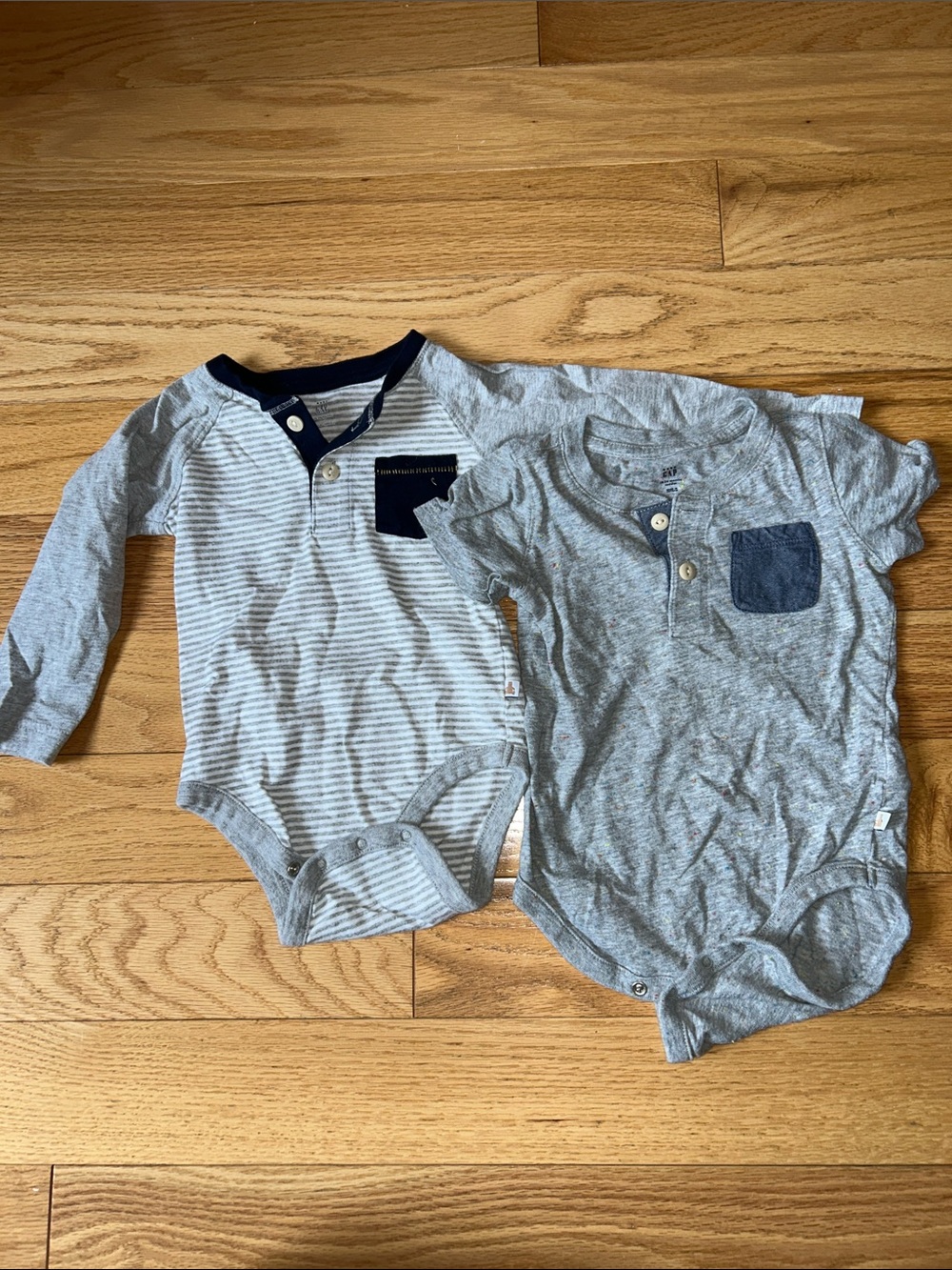 GAP Baby Gray and Navy Pocket One-Piece Henley Bodysuits (2 Pack)